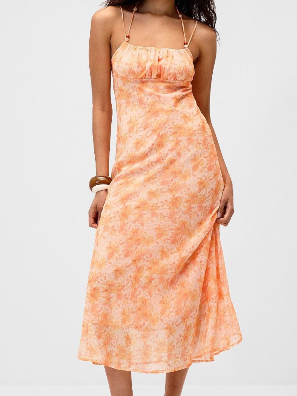 NWT Floral ruched-bust maxi dress orange